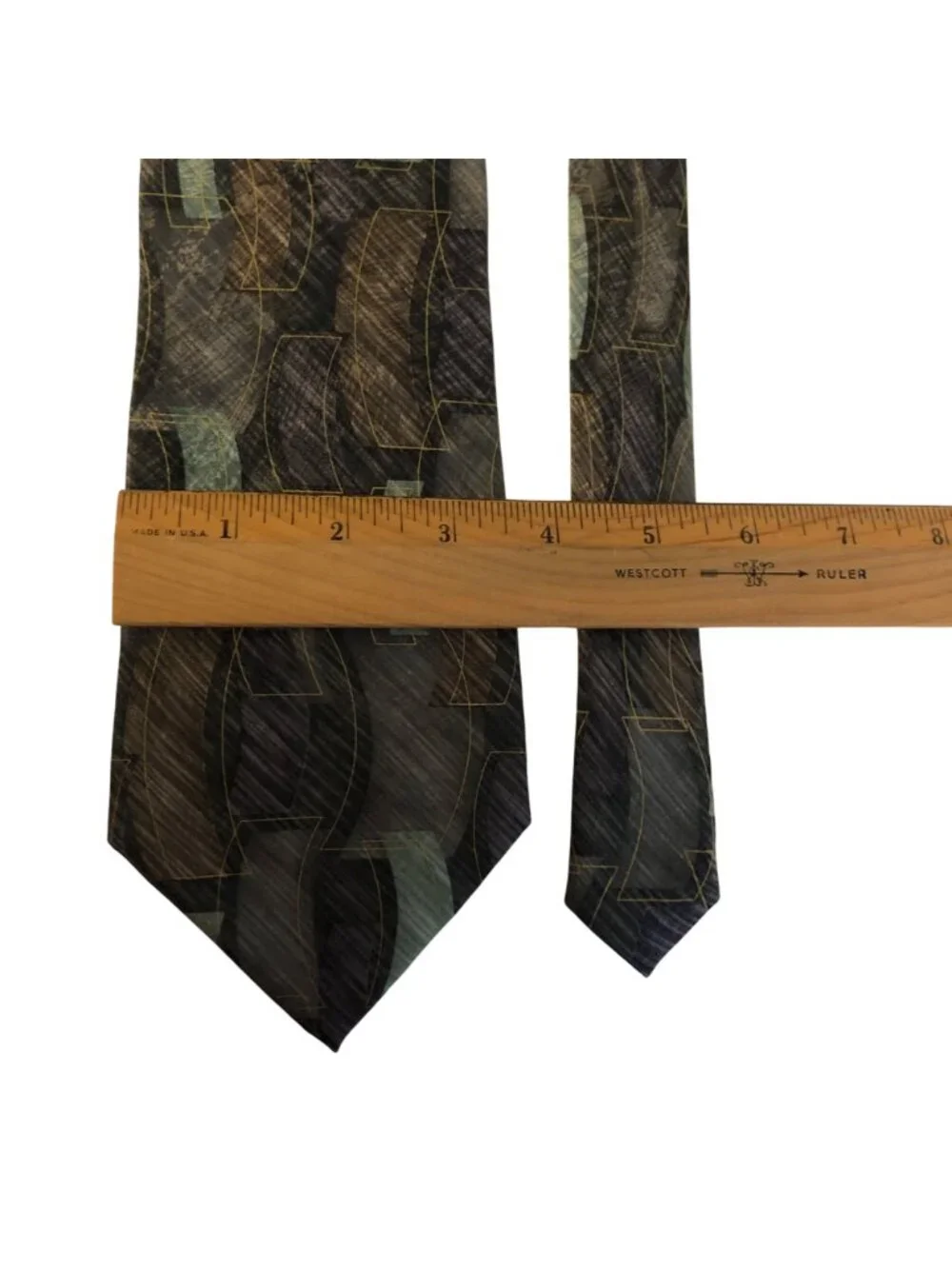 Ferucci Silk Tie Geometric Green Brown Mens Necktie Office Work Formal Dad Gift